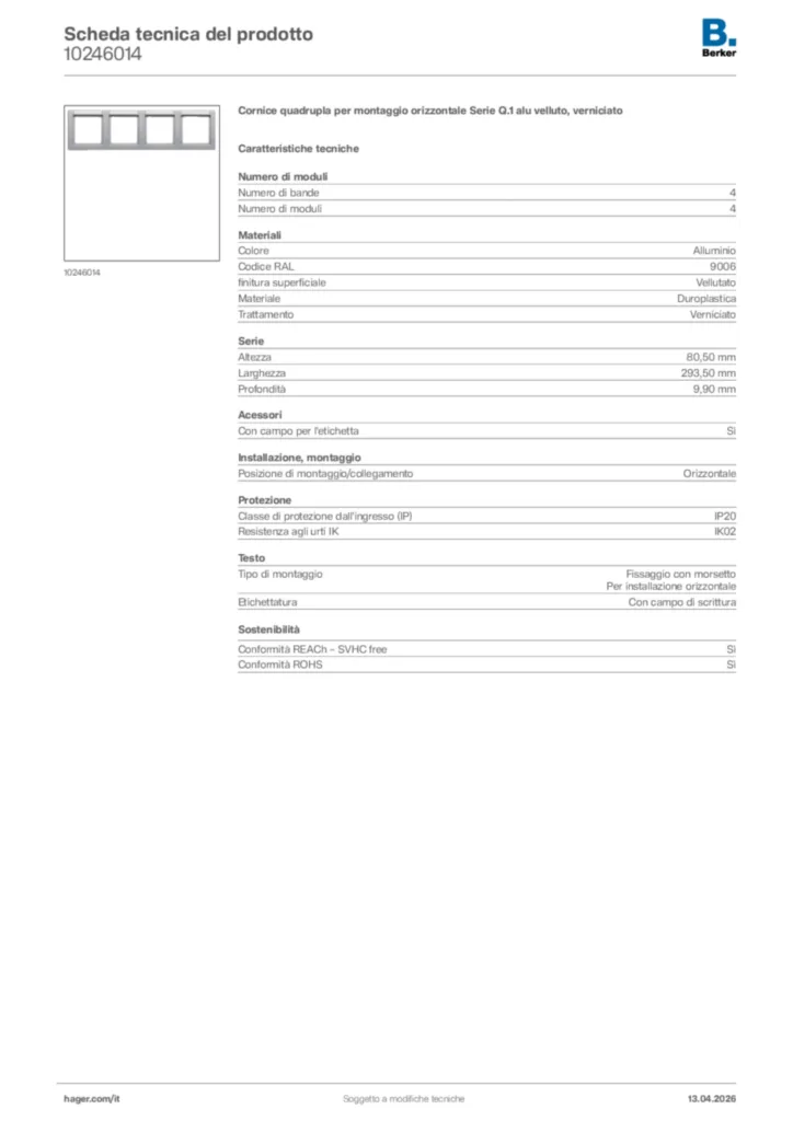 Immagine Berker Scheda tecnica del prodotto 10246014 | Hager Italia