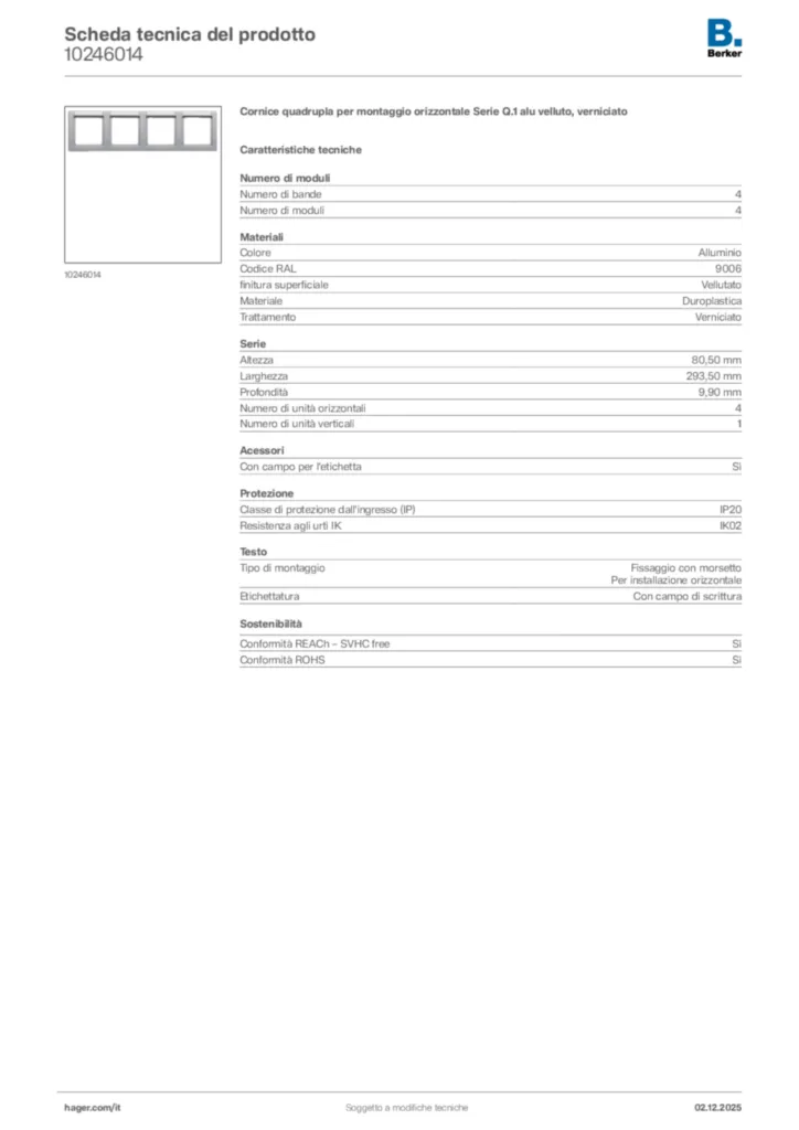 Immagine Berker Scheda tecnica del prodotto 10246014 | Hager Italia