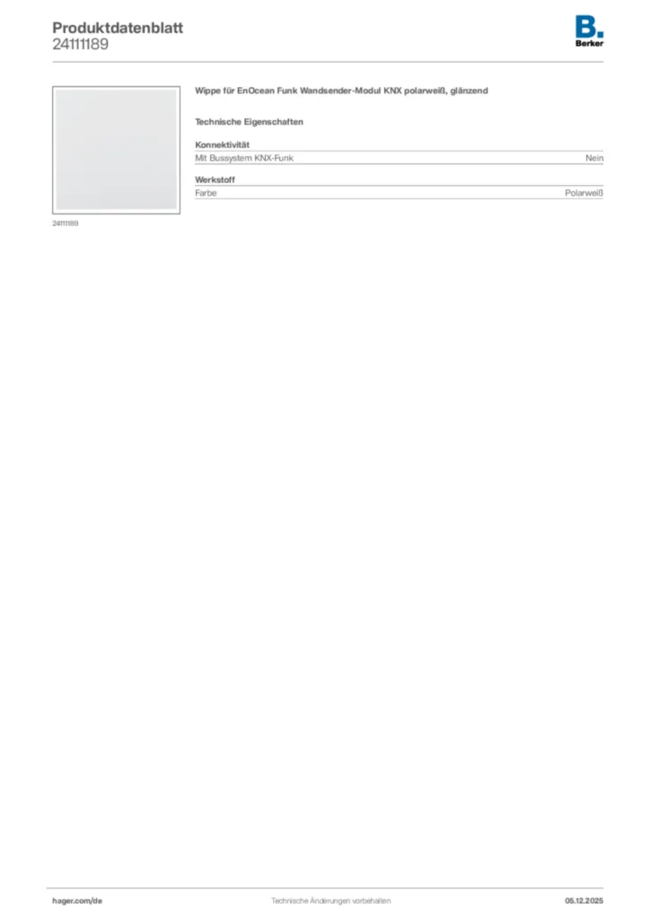 Bild Berker Produktdatenblatt 24111189 | Hager Deutschland
