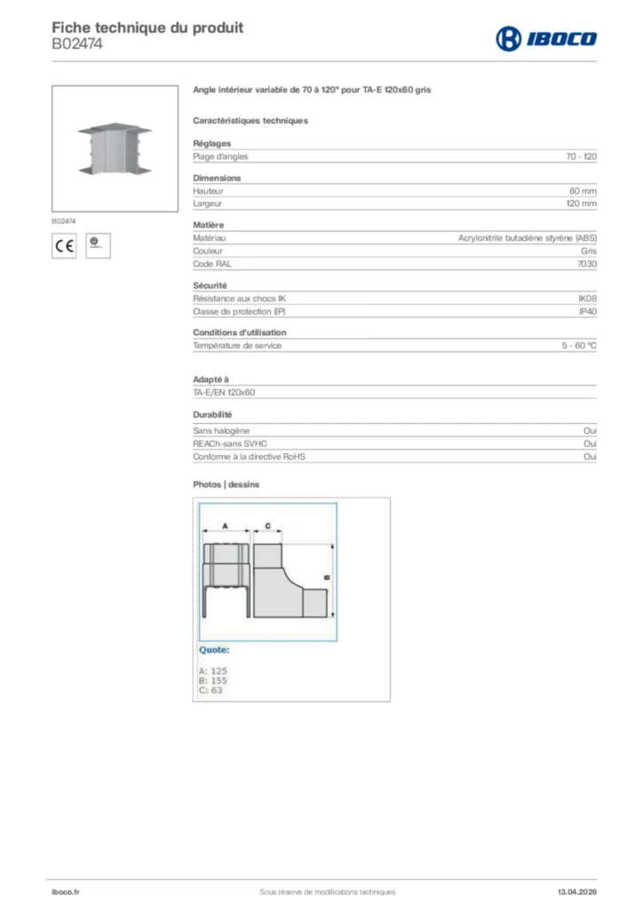 Image Iboco Fiche technique du produit B02474 | Hager France