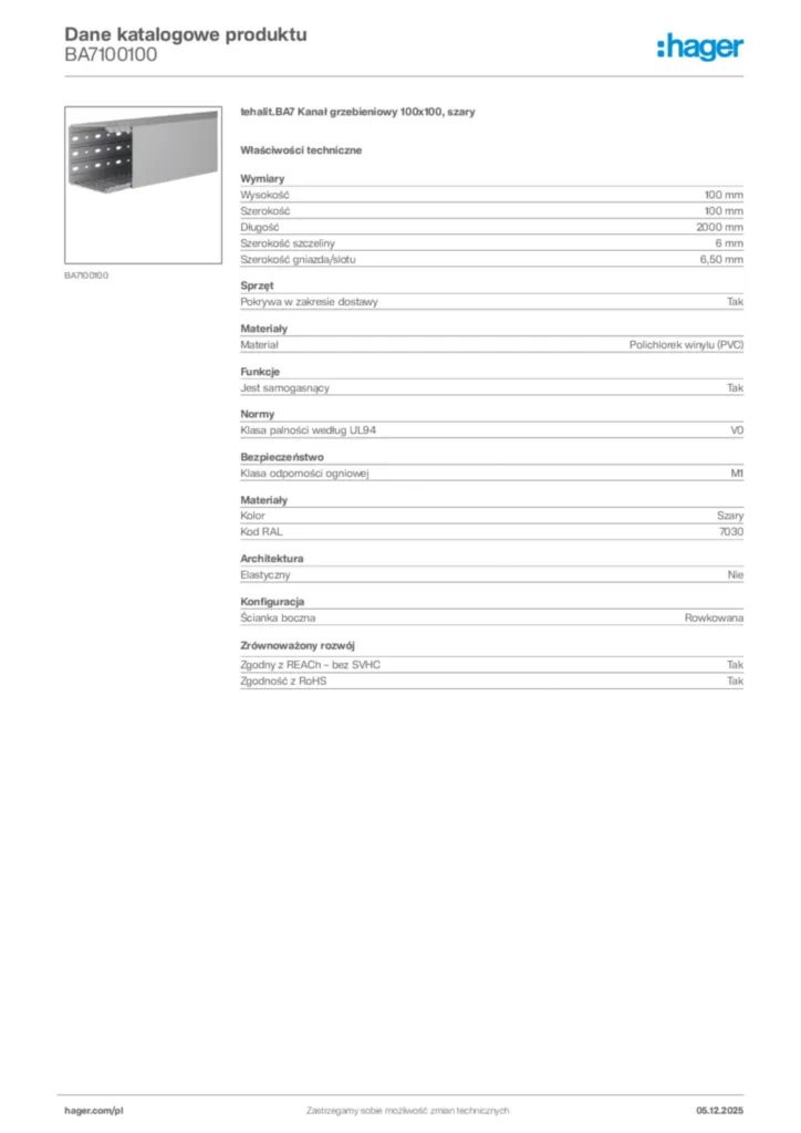 Zdjęcie Hager Dane katalogowe produktu BA7100100 | Hager Polska