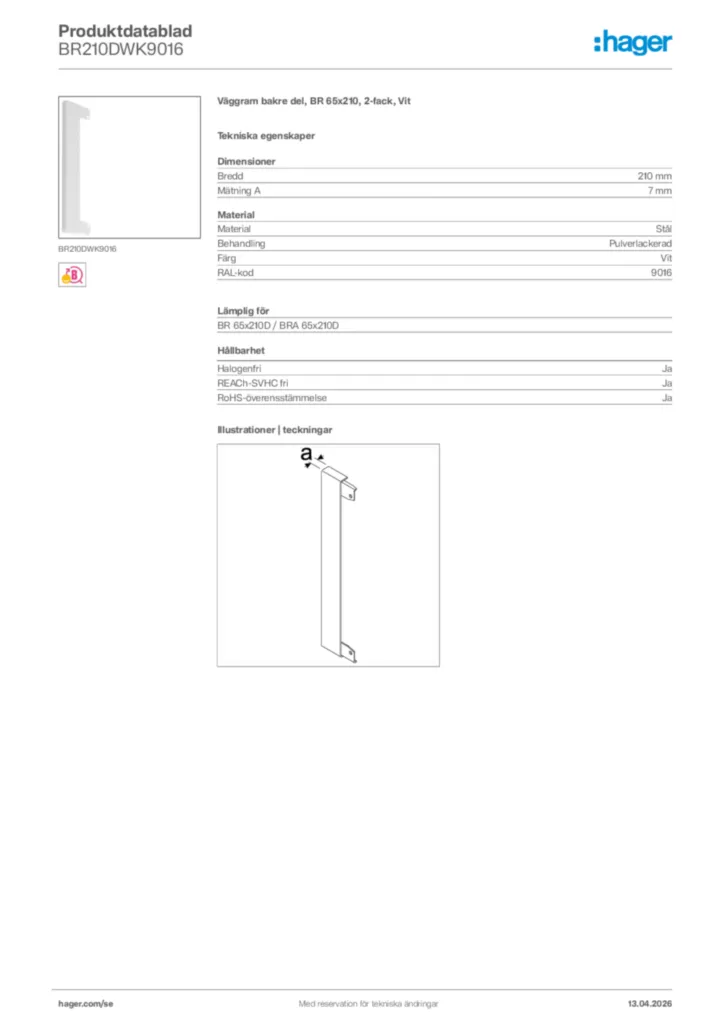 Bild Hager Produktdatablad BR210DWK9016 | Hager Sverige