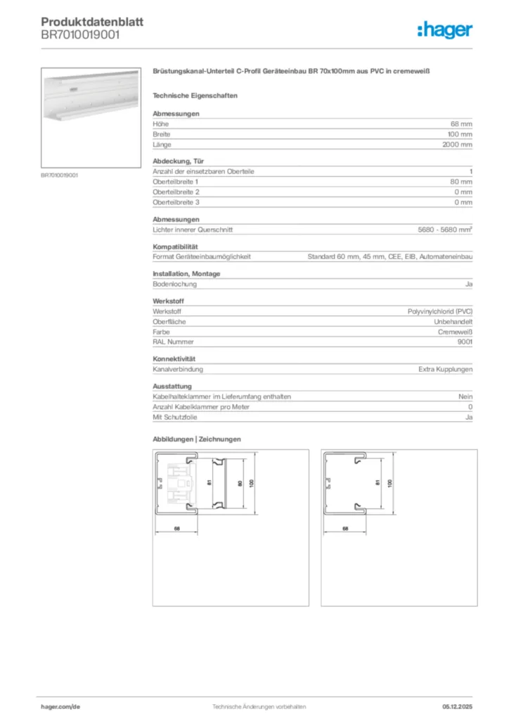 Bild Hager Produktdatenblatt BR7010019001 | Hager Deutschland