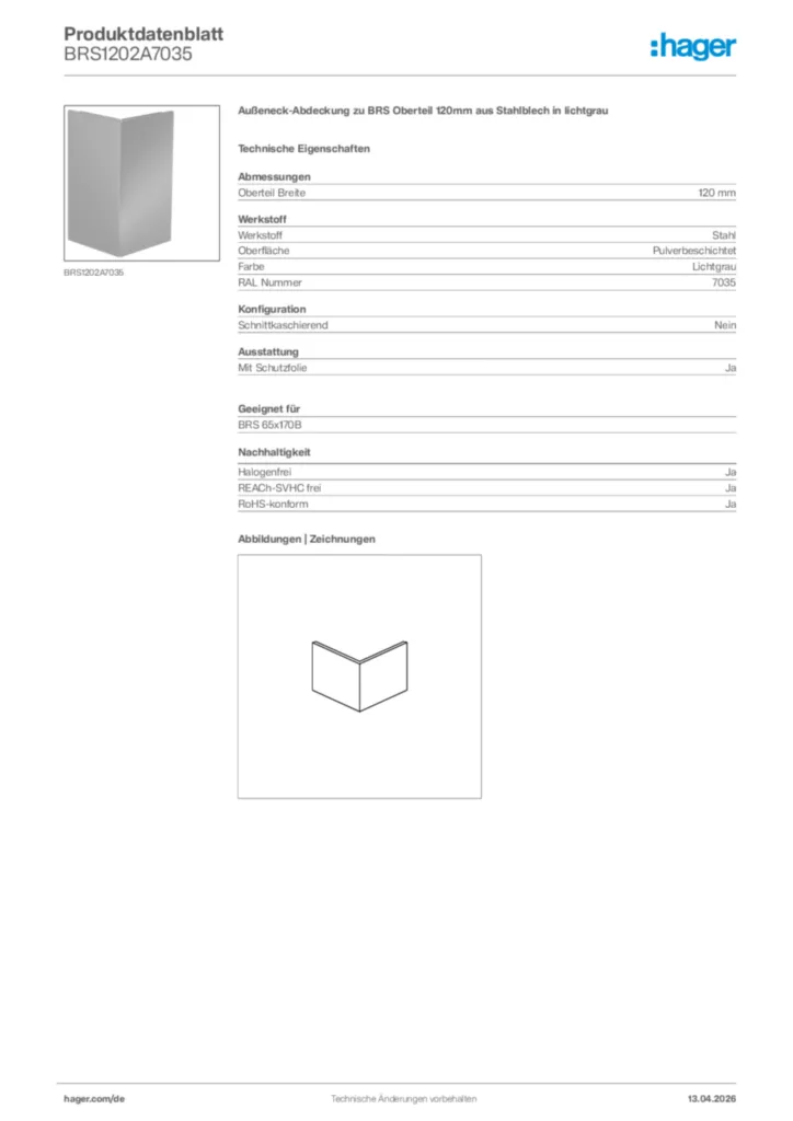 Bild Hager Produktdatenblatt BRS1202A7035 | Hager Deutschland