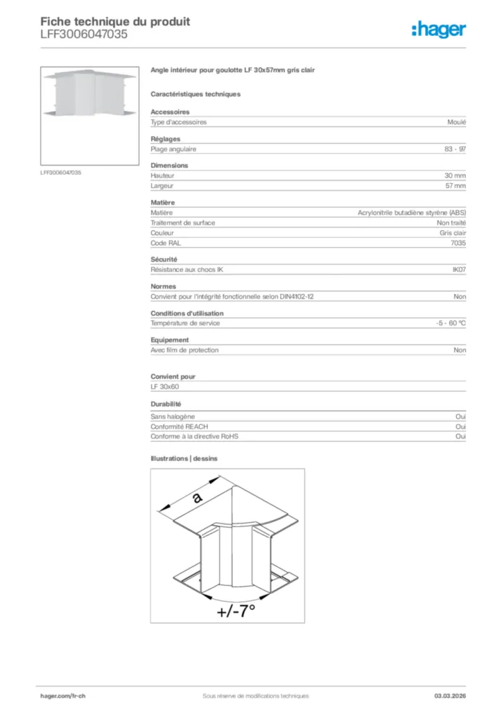 Image Hager Fiche technique du produit LFF3006047035 | Hager Suisse