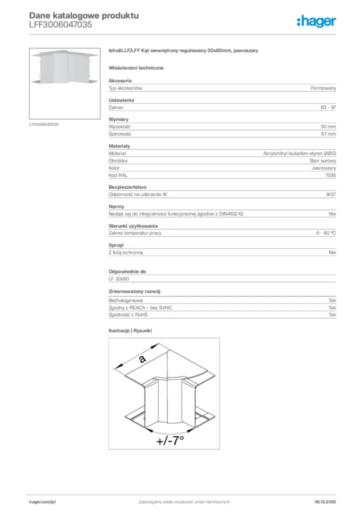 Zdjęcie Hager Dane katalogowe produktu LFF3006047035 | Hager Polska