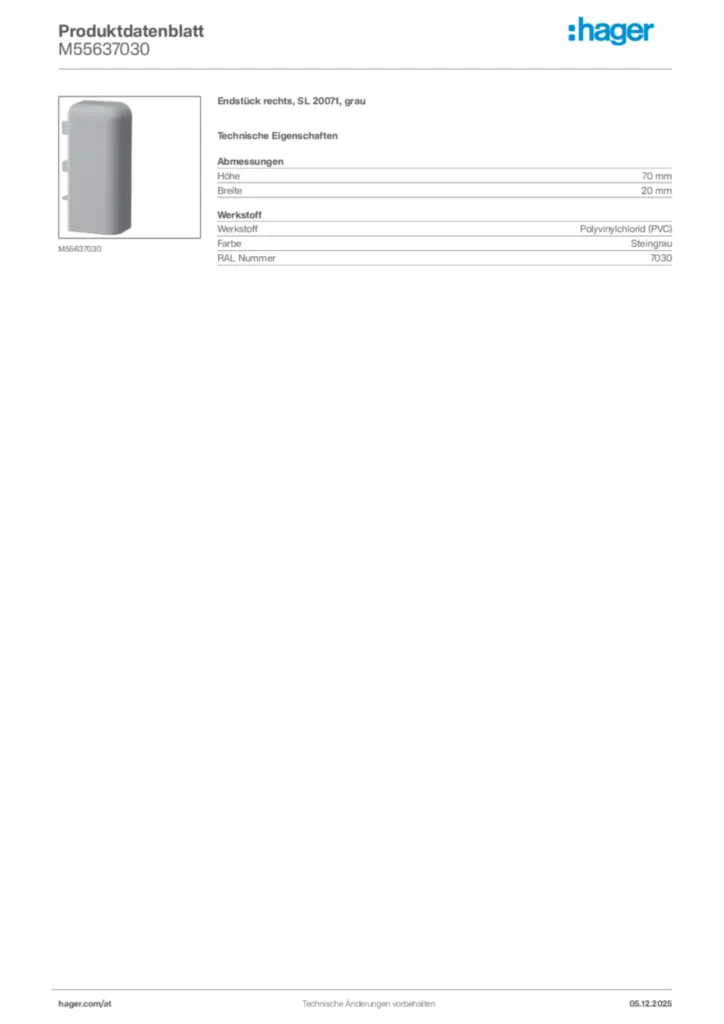 Bild Hager Produktdatenblatt M55637030 | Hager Deutschland