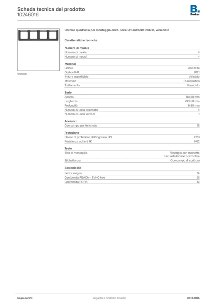 Immagine Berker Scheda tecnica del prodotto 10246016 | Hager Italia