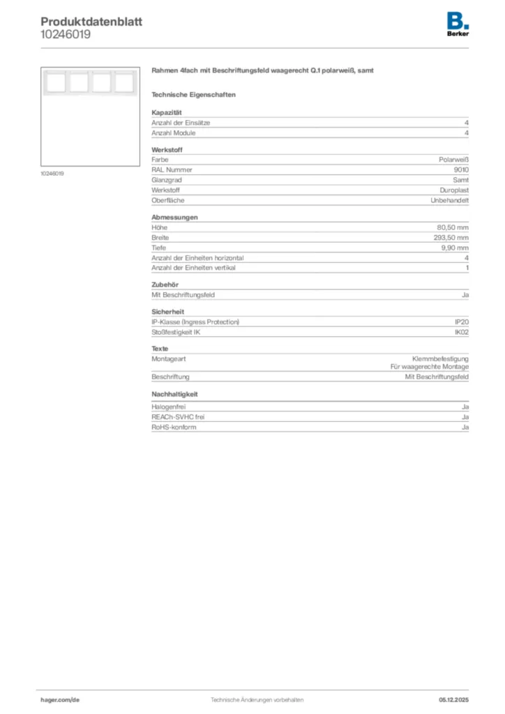 Bild Berker Produktdatenblatt 10246019 | Hager Deutschland
