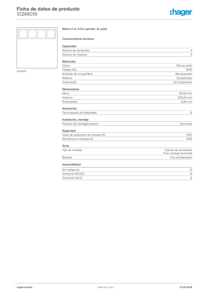 Imagen Hager Ficha de datos de producto 10246019 | Hager España