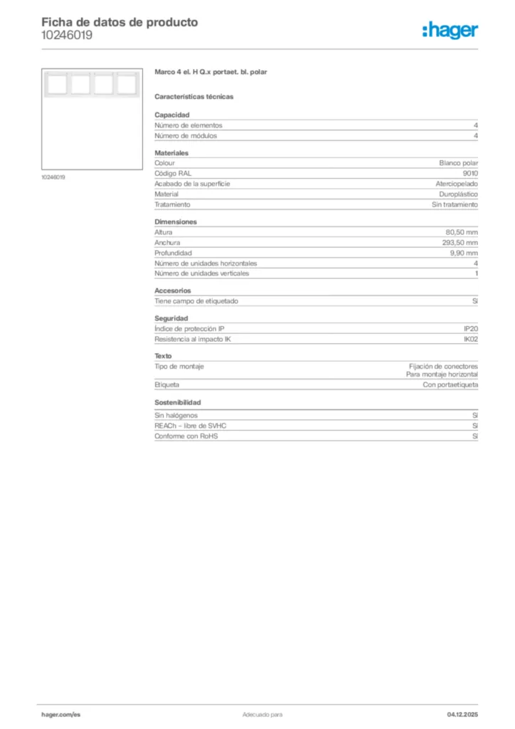 Imagen Hager Ficha de datos de producto 10246019 | Hager España