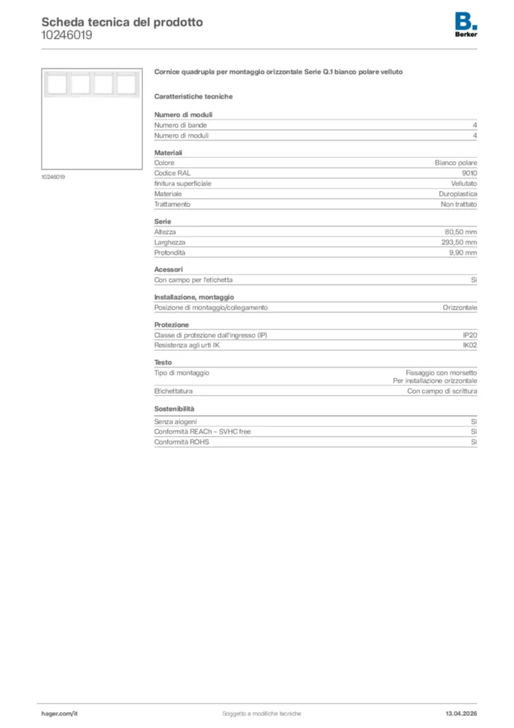 Immagine Berker Scheda tecnica del prodotto 10246019 | Hager Italia
