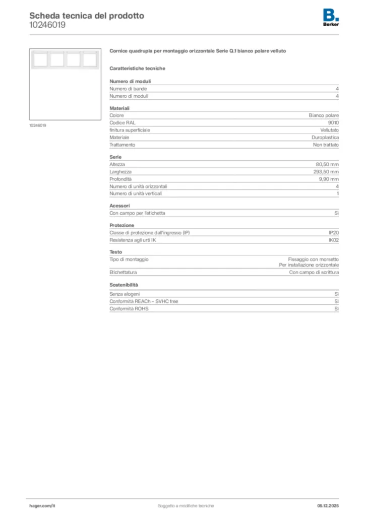 Immagine Berker Scheda tecnica del prodotto 10246019 | Hager Italia