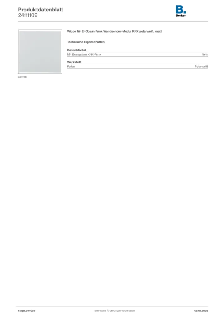 Bild Berker Produktdatenblatt 24111109 | Hager Deutschland