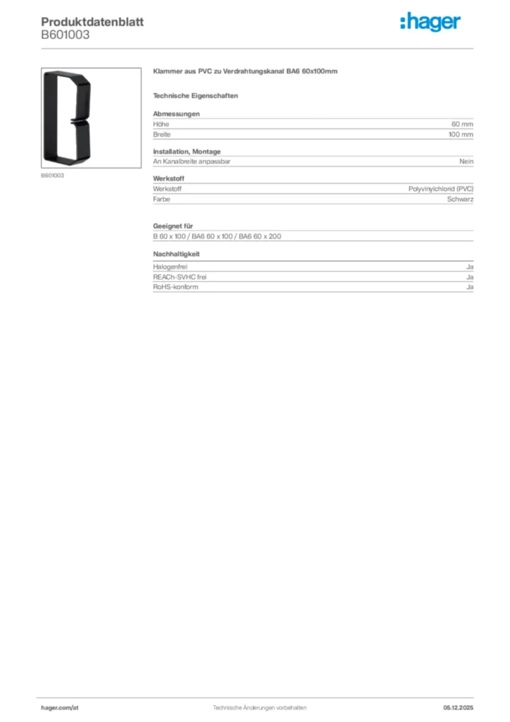 Bild Hager Produktdatenblatt B601003 | Hager Deutschland