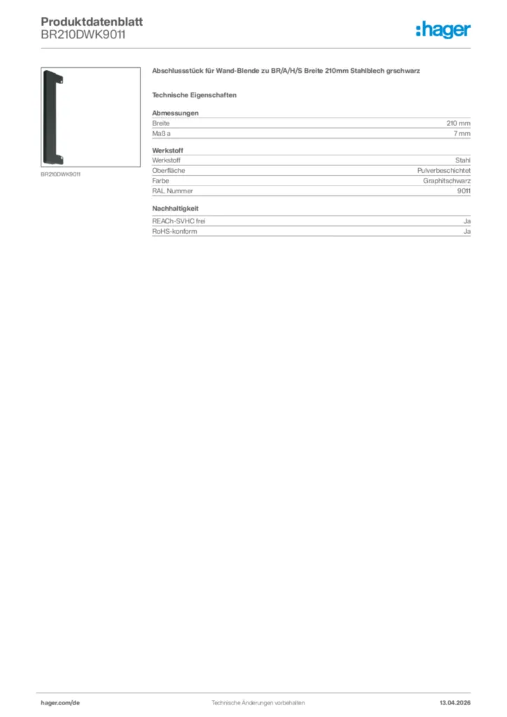 Bild Hager Produktdatenblatt BR210DWK9011 | Hager Deutschland