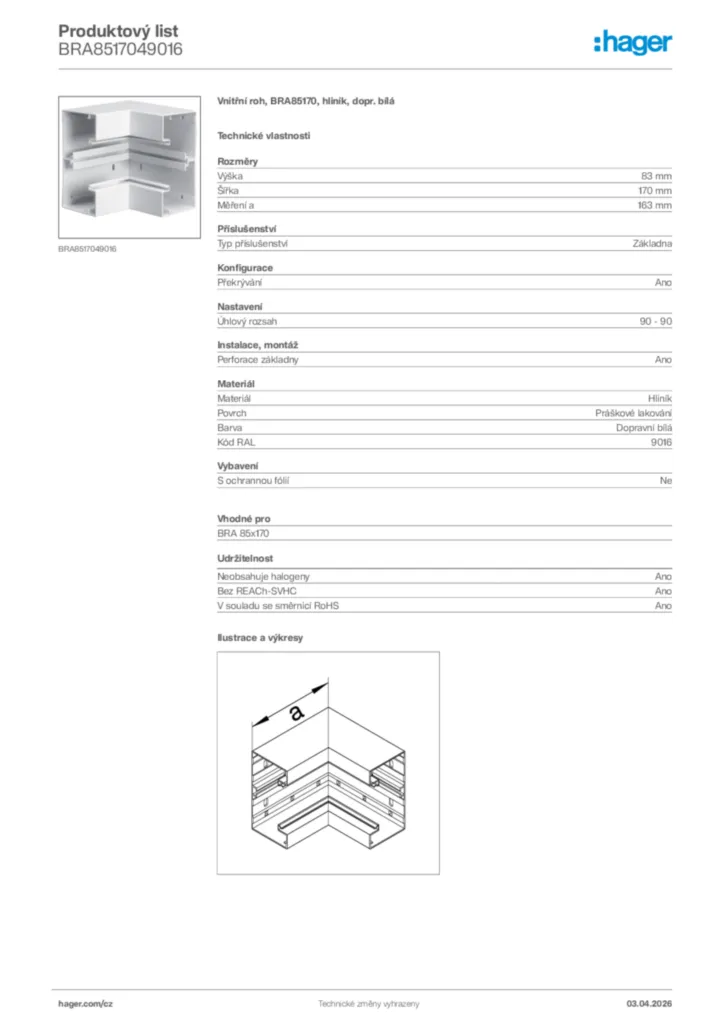 Obrázek Hager Product data sheet BRA8517049016 | Hager