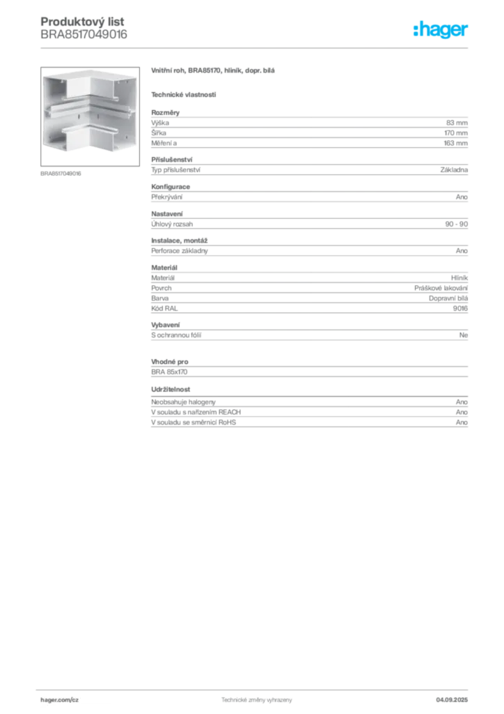 Obrázek Hager Produktový list BRA8517049016 | Hager