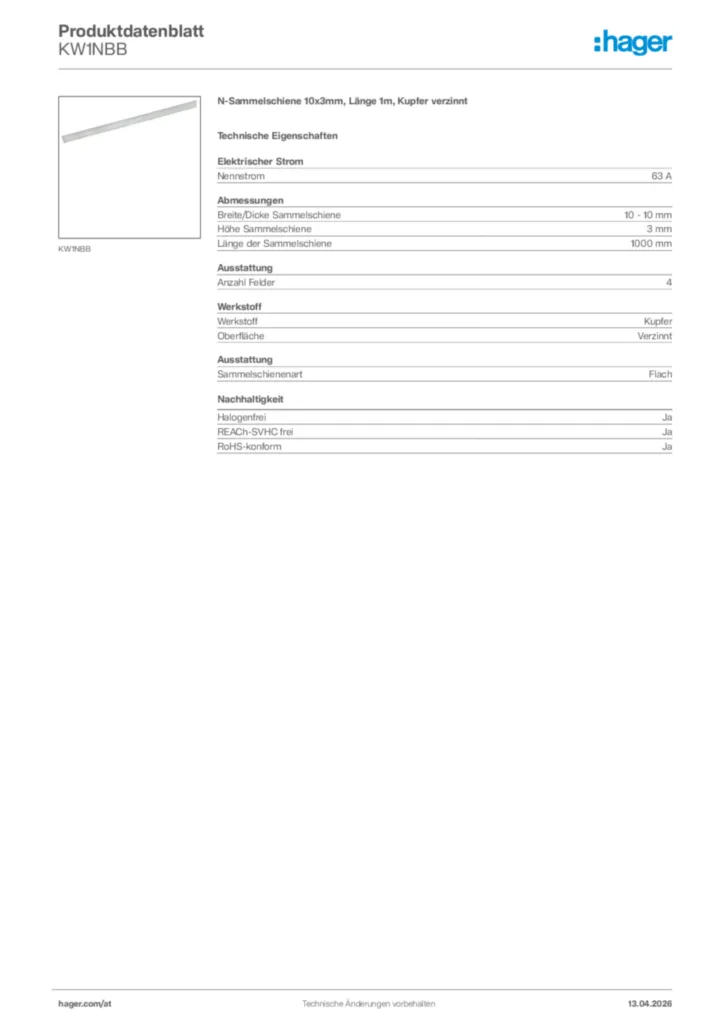 Bild Hager Produktdatenblatt KW1NBB | Hager Deutschland