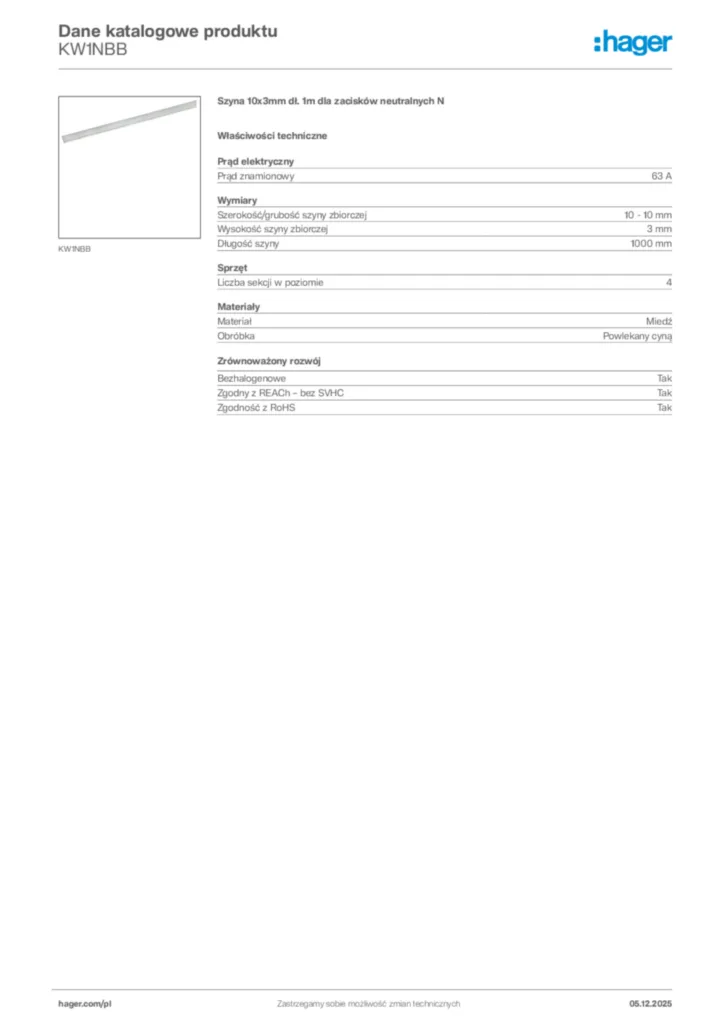 Zdjęcie Hager Dane katalogowe produktu KW1NBB | Hager Polska