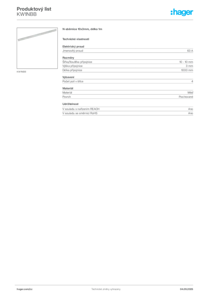 Obrázek Hager Produktový list KW1NBB | Hager