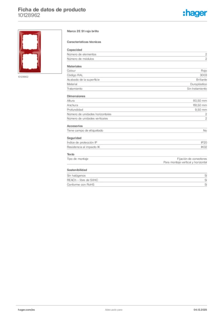 Imagen Hager Ficha de datos de producto 10128962 | Hager España