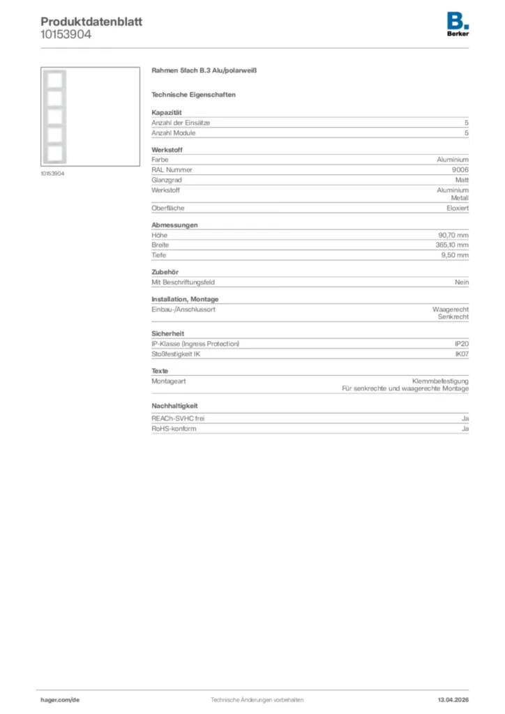 Bild Berker Produktdatenblatt 10153904 | Hager Deutschland