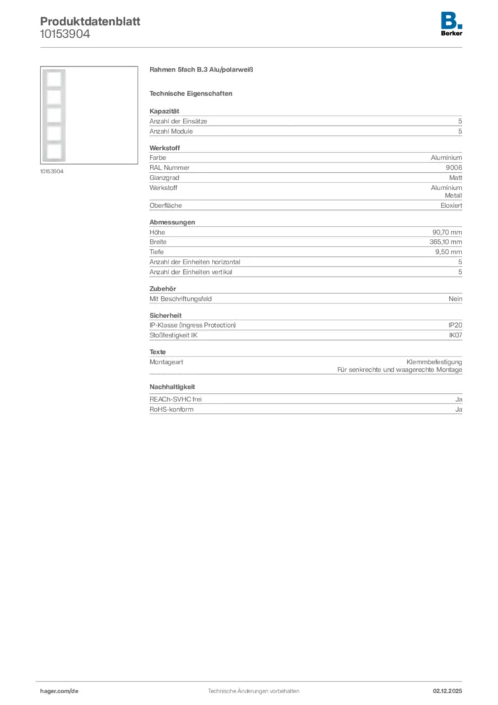Bild Berker Produktdatenblatt 10153904 | Hager Deutschland