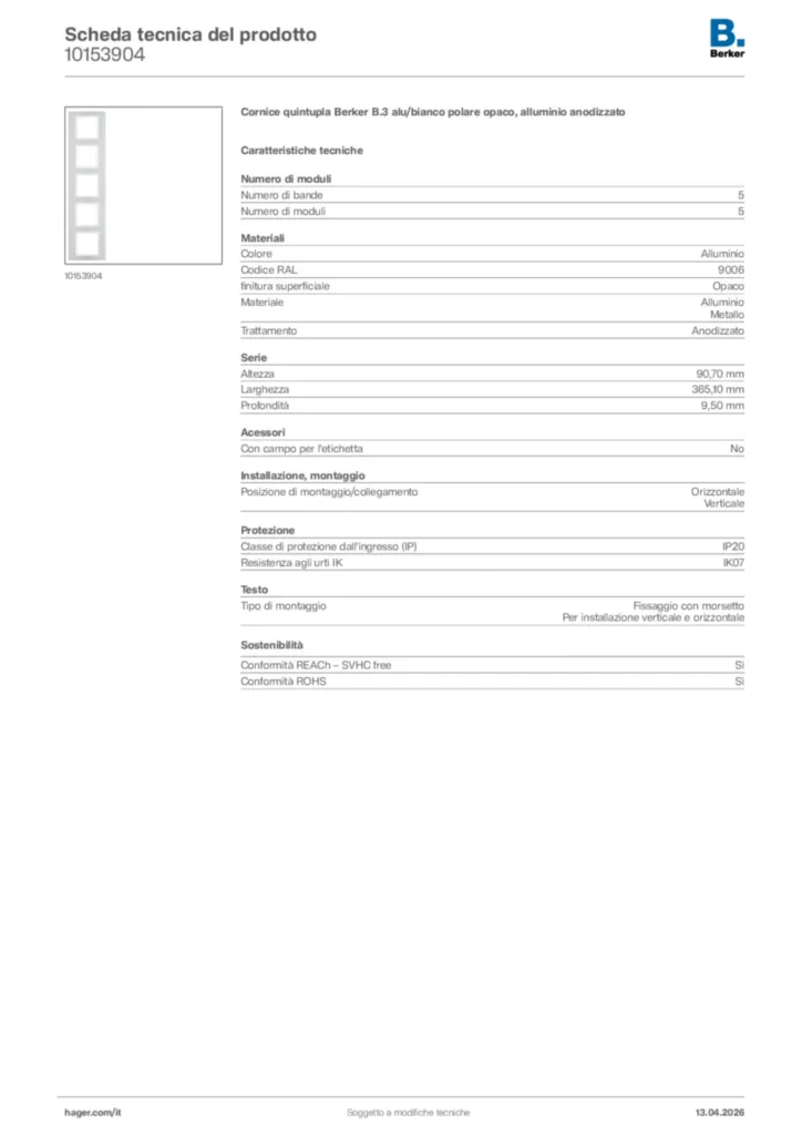 Immagine Berker Scheda tecnica del prodotto 10153904 | Hager Italia