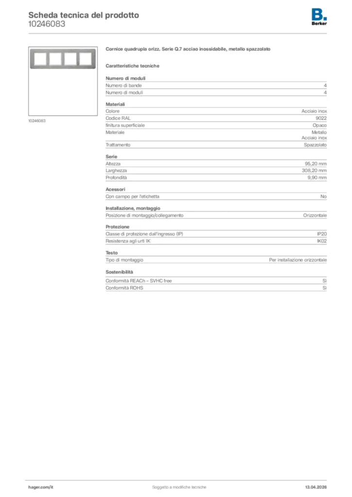 Immagine Berker Scheda tecnica del prodotto 10246083 | Hager Italia