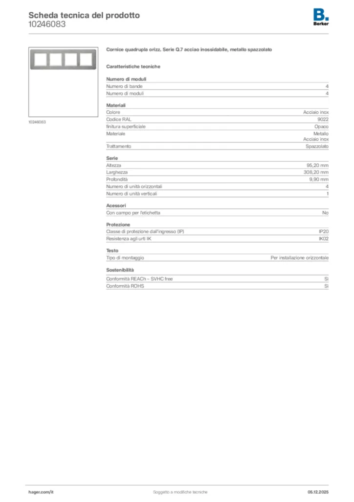Immagine Berker Scheda tecnica del prodotto 10246083 | Hager Italia