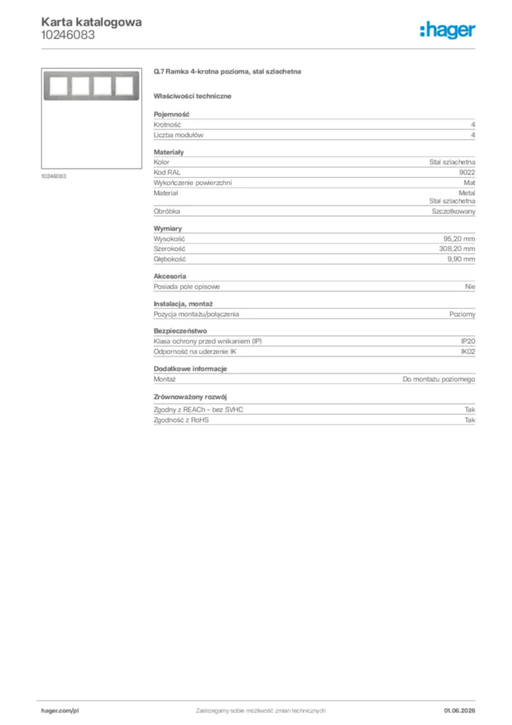 Zdjęcie Hager Karta katalogowa 10246083 | Hager Polska