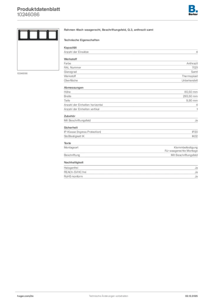 Bild Berker Produktdatenblatt 10246086 | Hager Deutschland