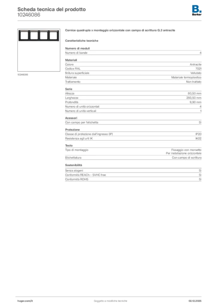 Immagine Berker Scheda tecnica del prodotto 10246086 | Hager Italia