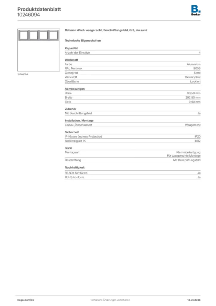 Bild Berker Produktdatenblatt 10246094 | Hager Deutschland
