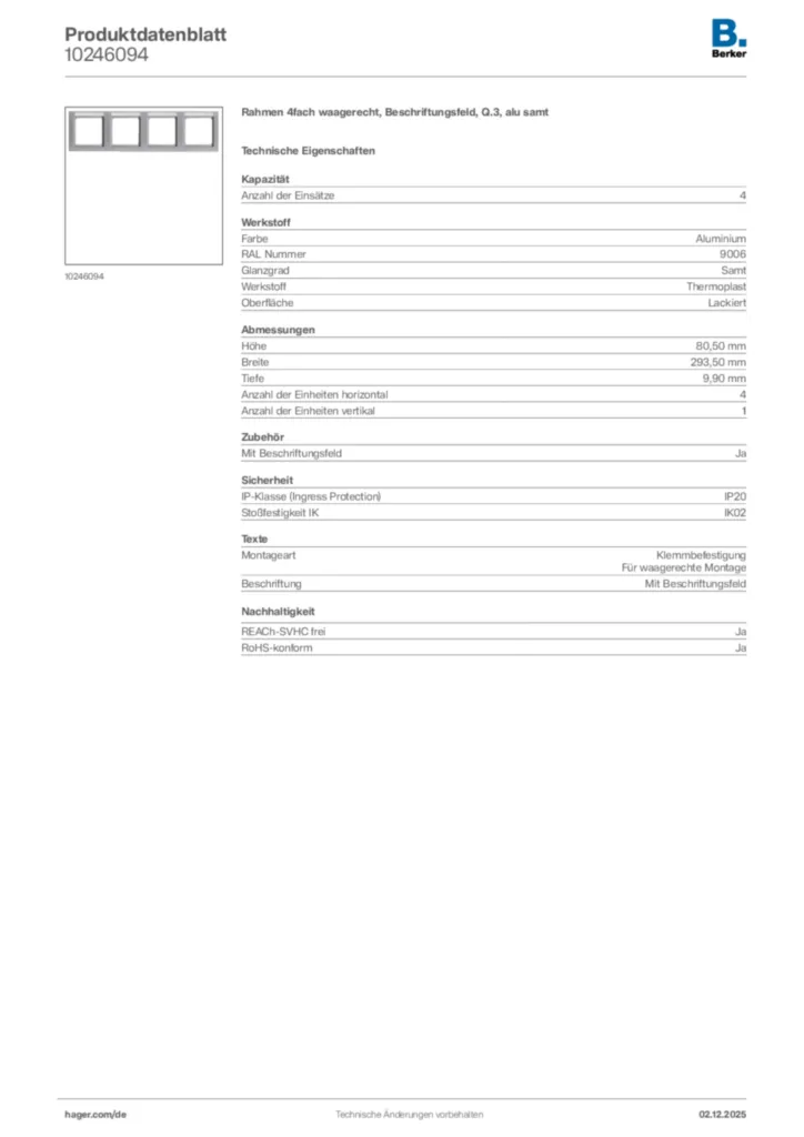 Bild Berker Produktdatenblatt 10246094 | Hager Deutschland