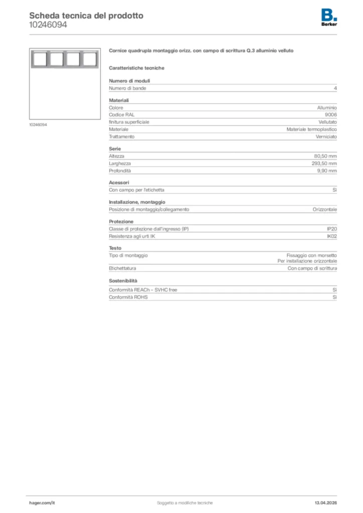 Immagine Berker Scheda tecnica del prodotto 10246094 | Hager Italia