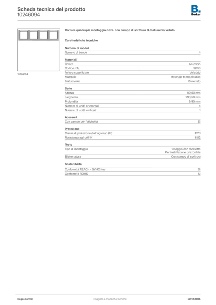 Immagine Berker Scheda tecnica del prodotto 10246094 | Hager Italia