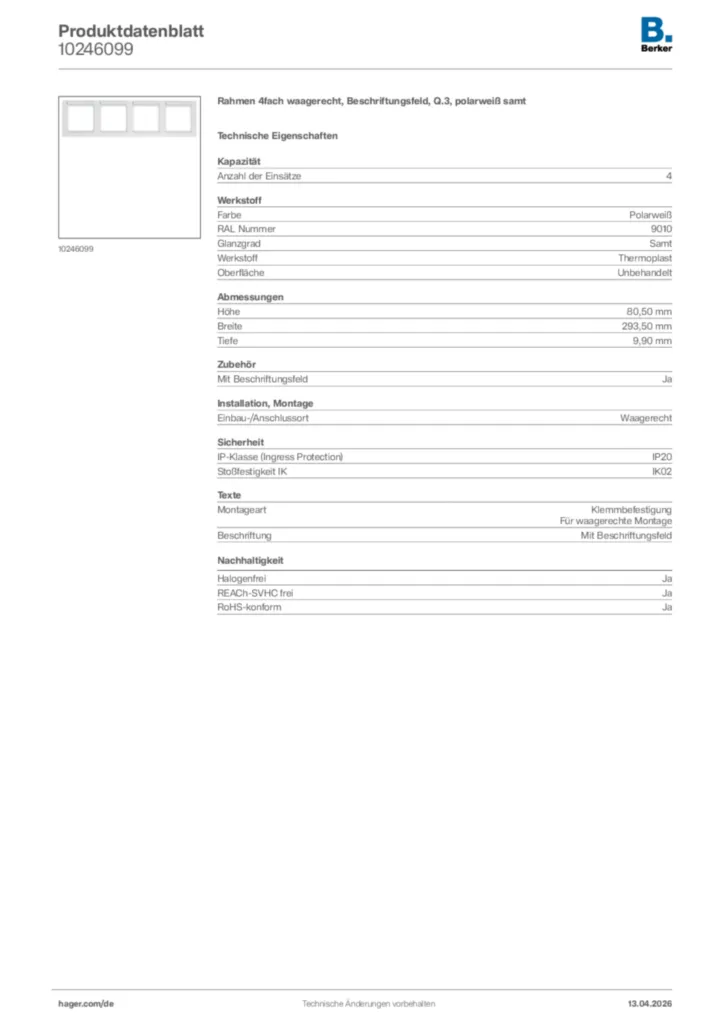 Bild Berker Produktdatenblatt 10246099 | Hager Deutschland