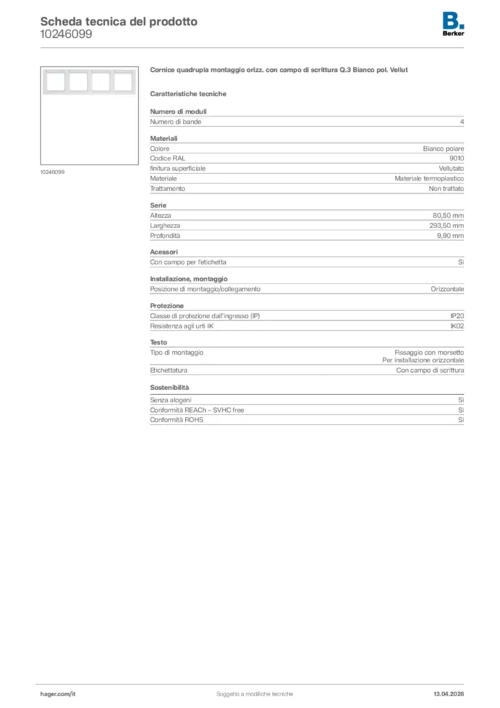 Immagine Berker Scheda tecnica del prodotto 10246099 | Hager Italia