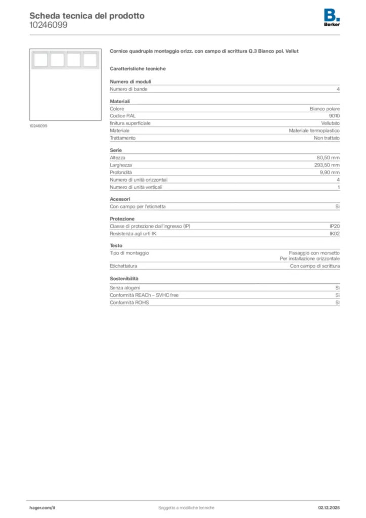 Immagine Berker Scheda tecnica del prodotto 10246099 | Hager Italia