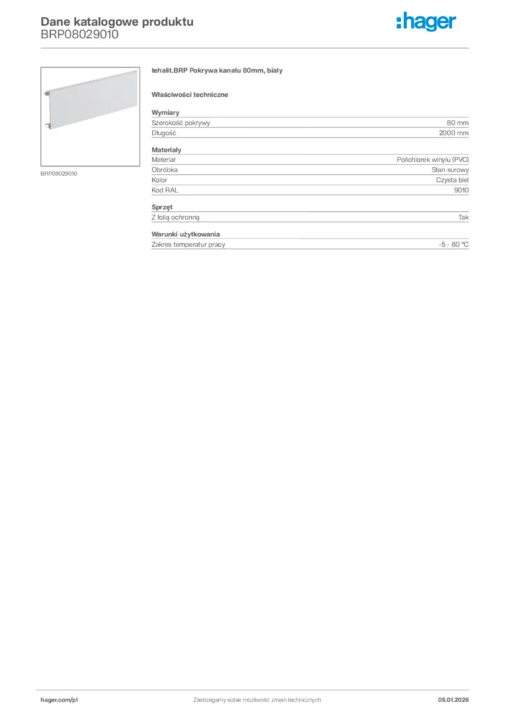 Zdjęcie Hager Karta katalogowa BRP08029010 | Hager Polska