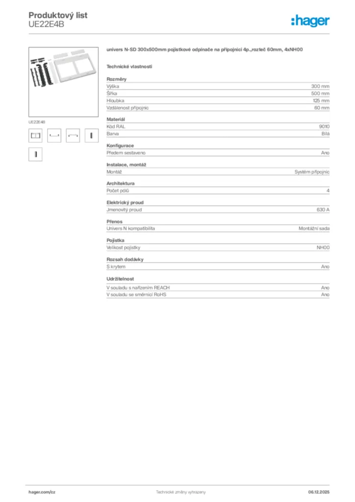 Obrázek Hager Produktový list UE22E4B | Hager
