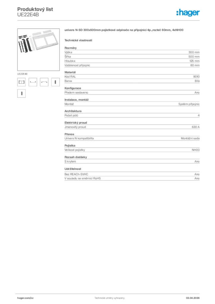 Obrázek Hager Product data sheet UE22E4B | Hager