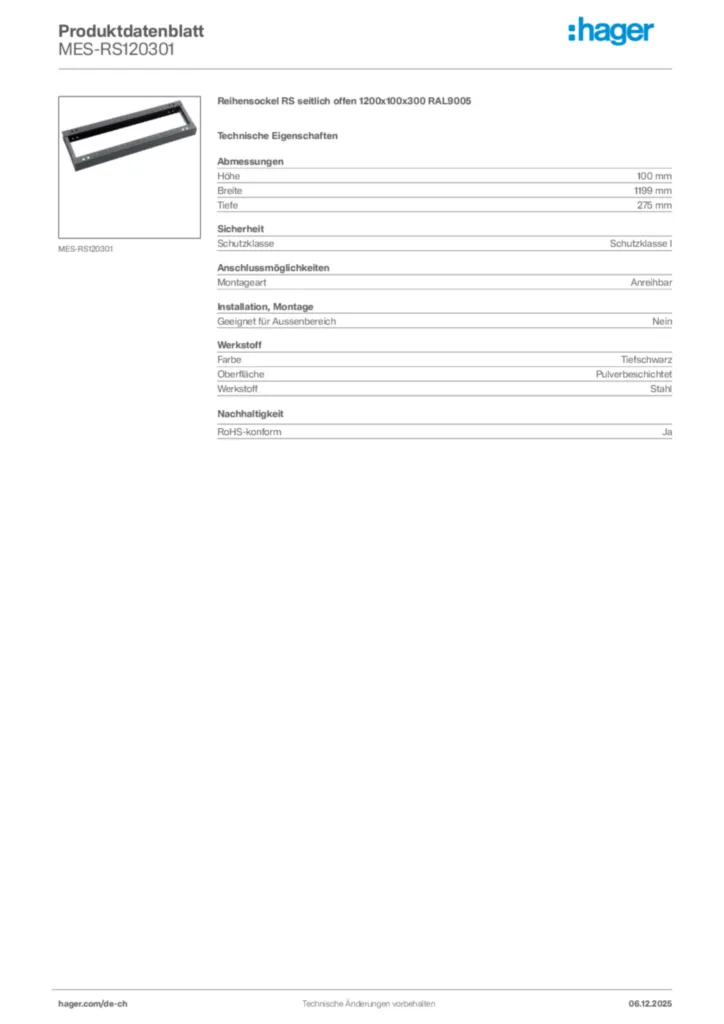 Bild Hager Produktdatenblatt MES-RS120301 | Hager Schweiz