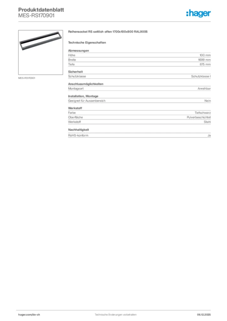 Bild Hager Produktdatenblatt MES-RS170901 | Hager Schweiz