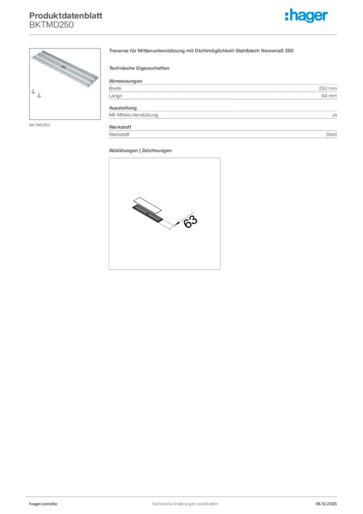 Bild Hager Produktdatenblatt BKTMD250 | Hager Deutschland