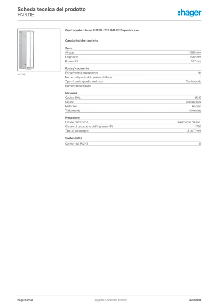 Immagine Hager Scheda tecnica del prodotto FN701E | Hager Italia