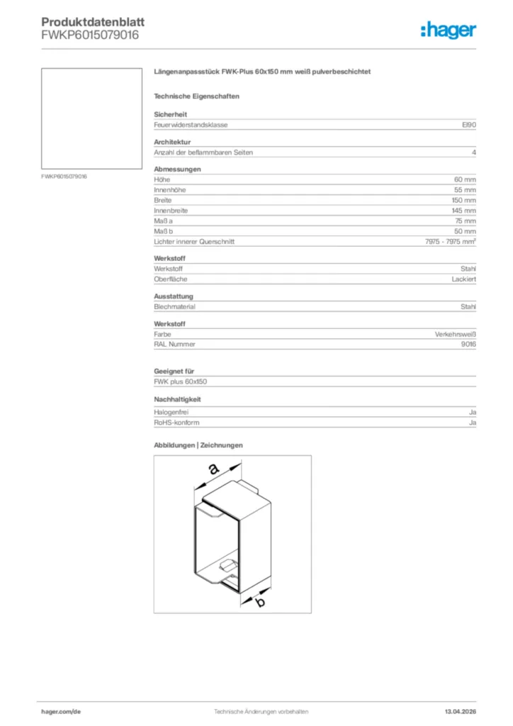 Bild Hager Produktdatenblatt FWKP6015079016 | Hager Deutschland