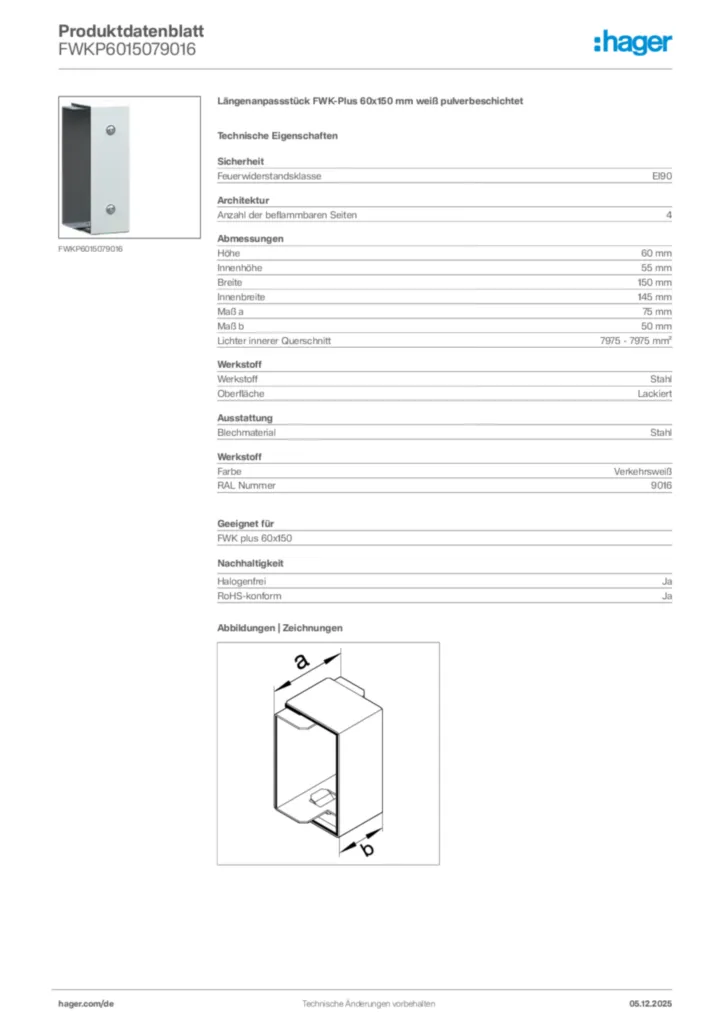 Bild Hager Produktdatenblatt FWKP6015079016 | Hager Deutschland